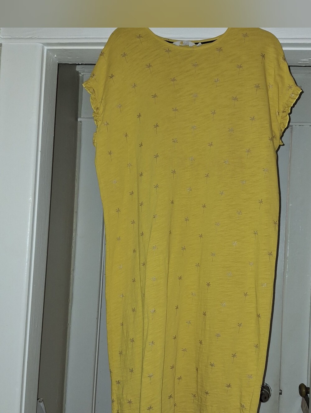 Boden Yellow Midi Dress with Subtle Silver Palm Motif